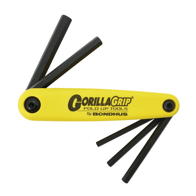 BONDHUS Gorilla Grip Hex fold up 5pcs Key Set 3/16-3/8 Hex HF5, 12585
