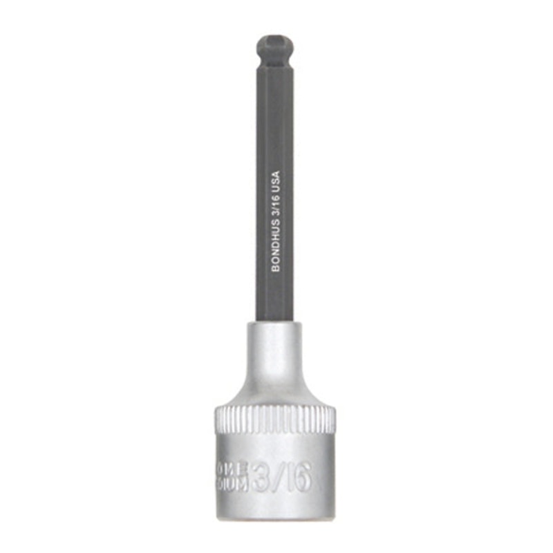 BONDHUS 3/16 2 (50mm) ProHold BallEnd InHex Bit & 3/8 Socket, 43410
