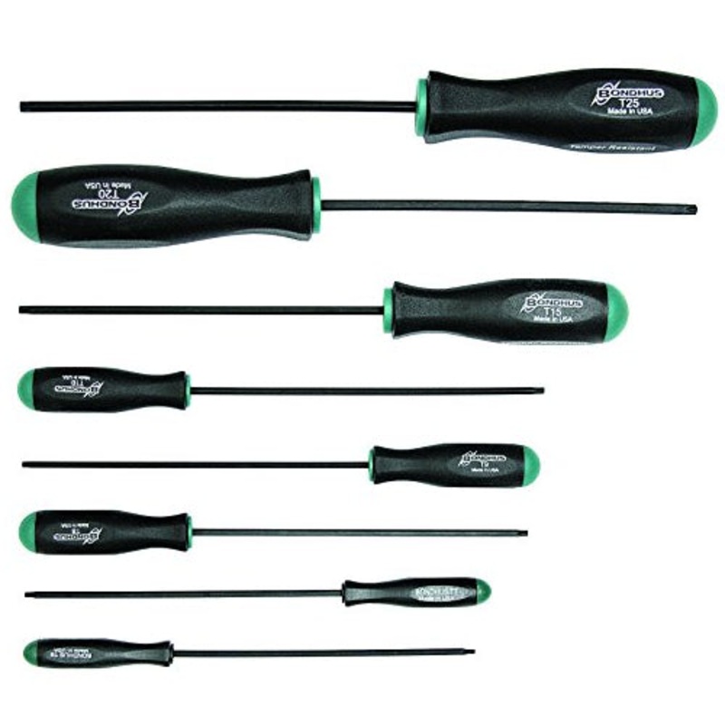 BONDHUS TR-SX8S 8pcs Tamper Proof Torx Screwdriver Set TR6-TR25, 33832