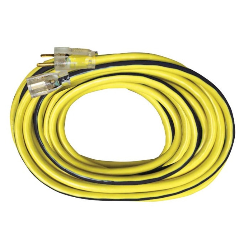 05-00350 10/3 50' 3-Conductor 300V SJTW Single Tap Extension Cord - Black & Yellow