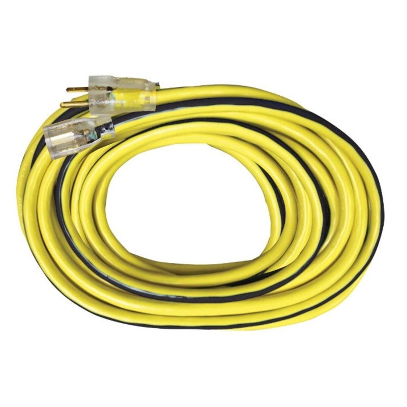 05-00351 10/3 100' 3-Conductor 300V SJTW Single Tap Extension Cord - Black & Yellow