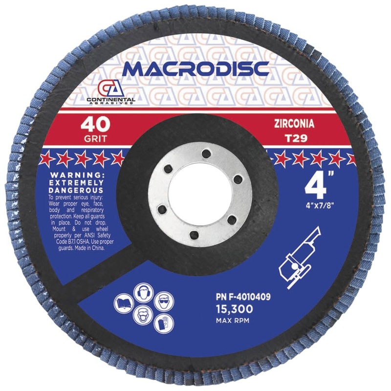 4 x 5/8 40 Grit Type 29 Zirconia Standard Flap Discs (Pack of 10)