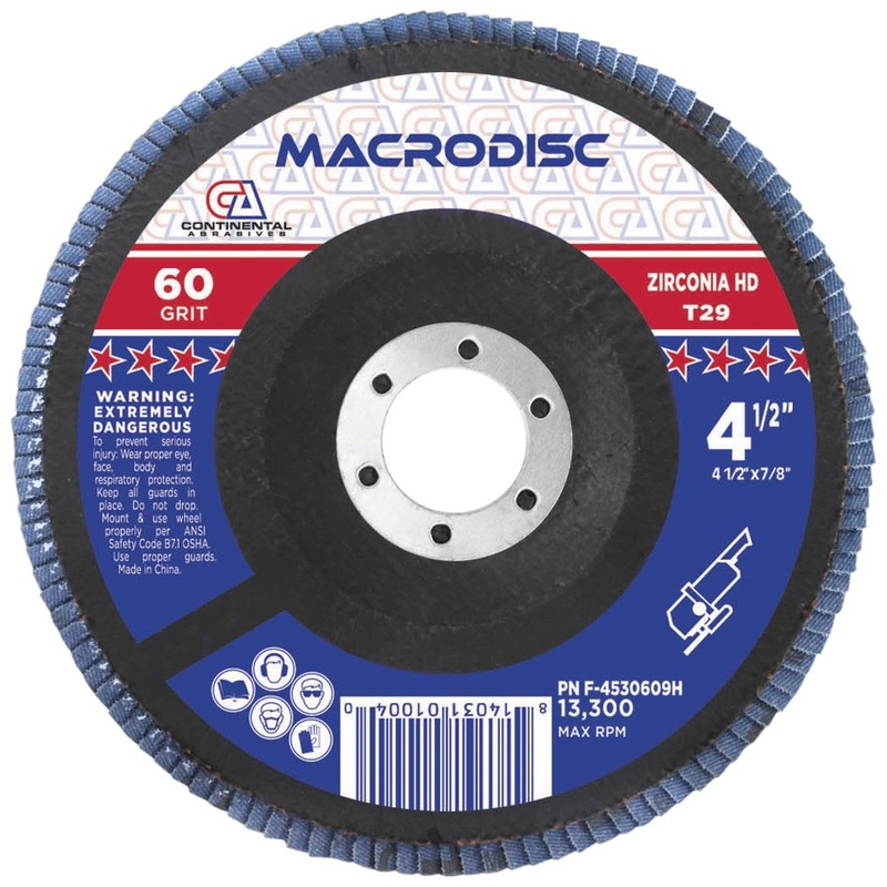 4 1/2 x 7/8 60 Grit Type 29 Zirconia High Density Flap Discs (Pack of 10)