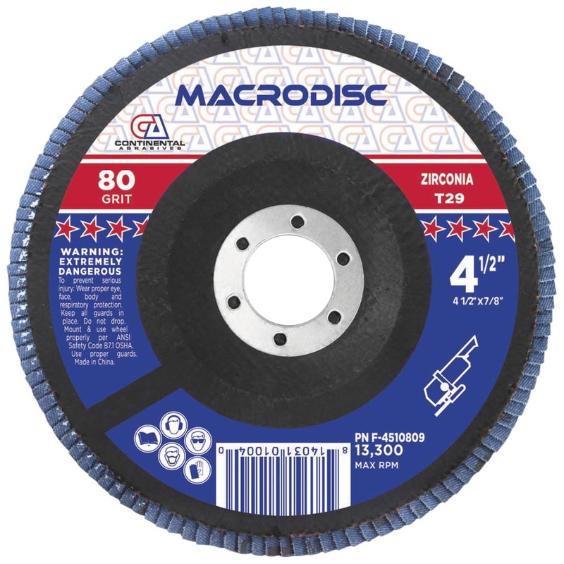 4 1/2 x 7/8 80 Grit Type 29 Zirconia Standard Flap Discs (Pack of 10)