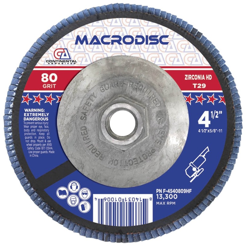 6 x 5/8-11 Hub 80 Grit Type 29 Zirconia High Density Flap Discs (Pack of 10)