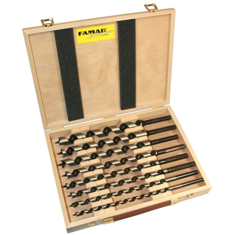 FAMAG Lewis Auger Bit set of 8pcs OAL 320mm in wooden case, 1410303