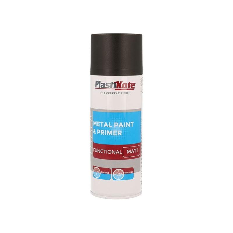 Plastikote Trade Metal Spray Paint & Primer Matt Black 400ml
