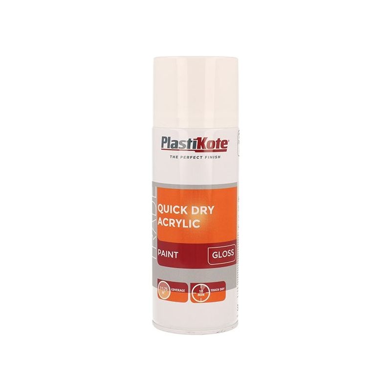 Plastikote Trade Quick Dry Acrylic Spray Paint Gloss White 400ml