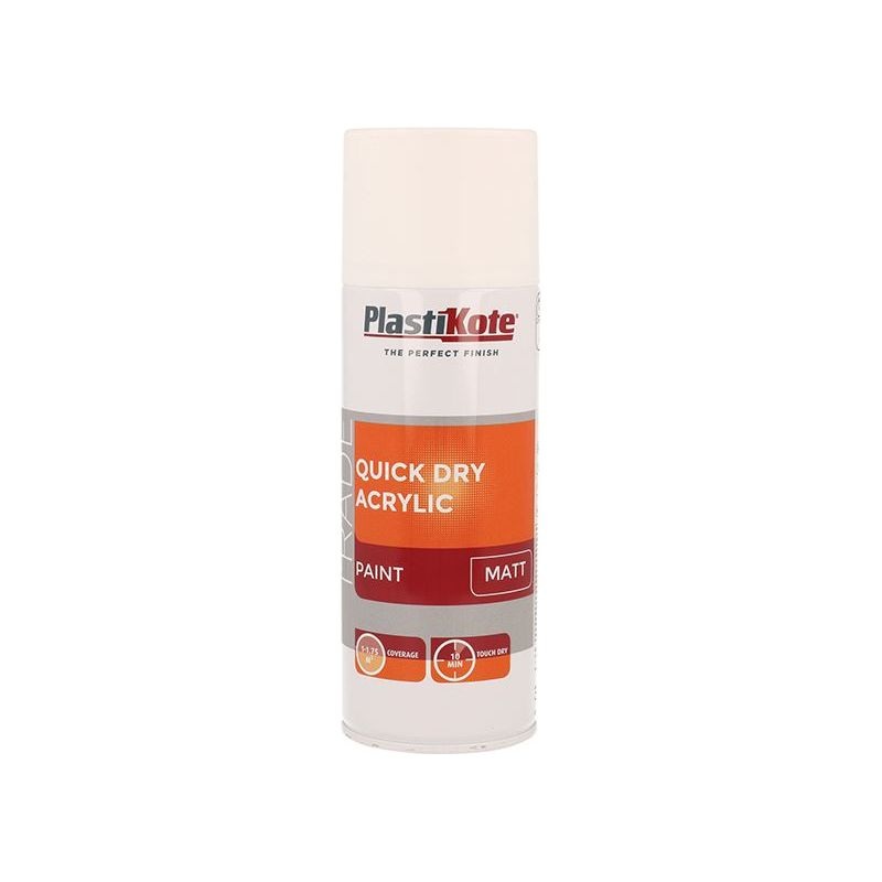Plastikote Trade Quick Dry Acrylic Spray Paint Matt White 400ml
