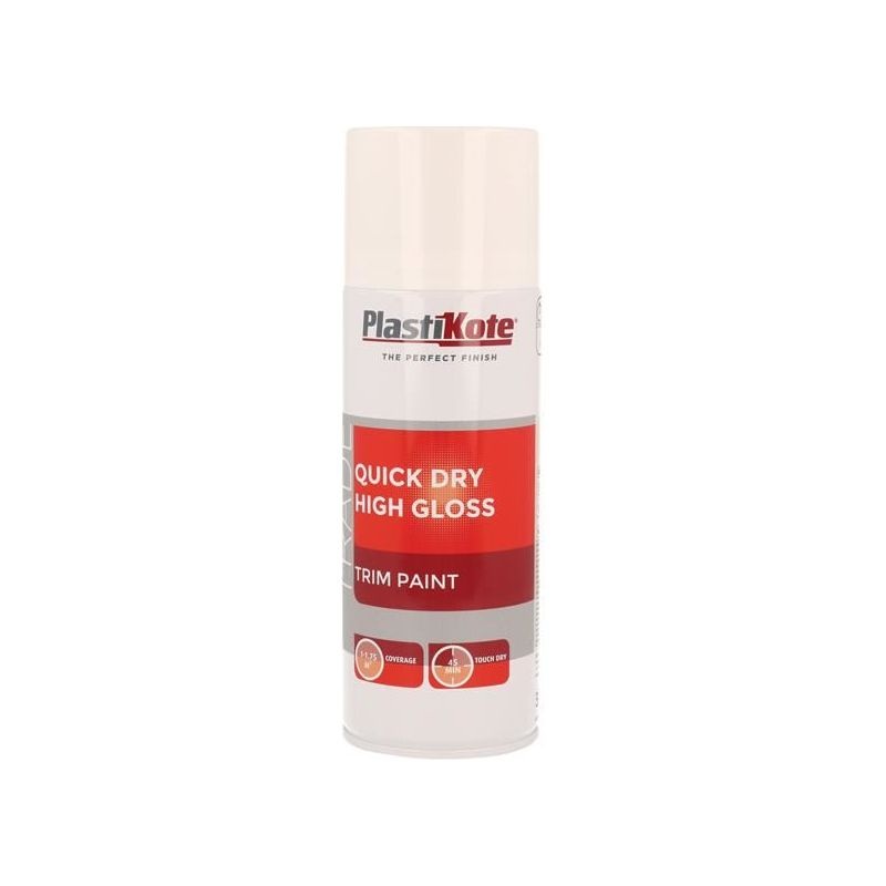 Plastikote Trade Quick Dry Trim Spray Paint High Gloss White 400ml