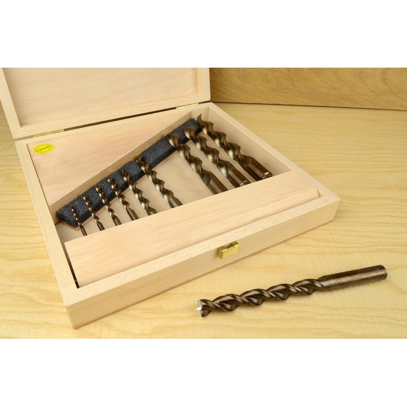 FAMAG 10pcs HSS-Ground Brad Point Drill Bit Set in Wooden Case, 1594510