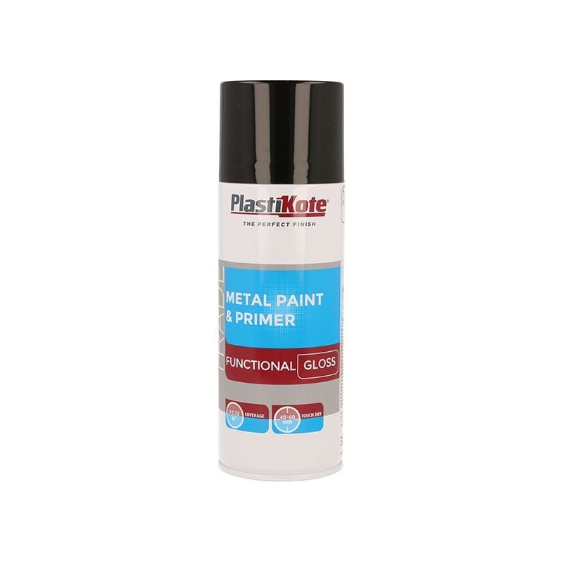 Plastikote Trade Metal Spray Paint & Primer Gloss Black 400ml