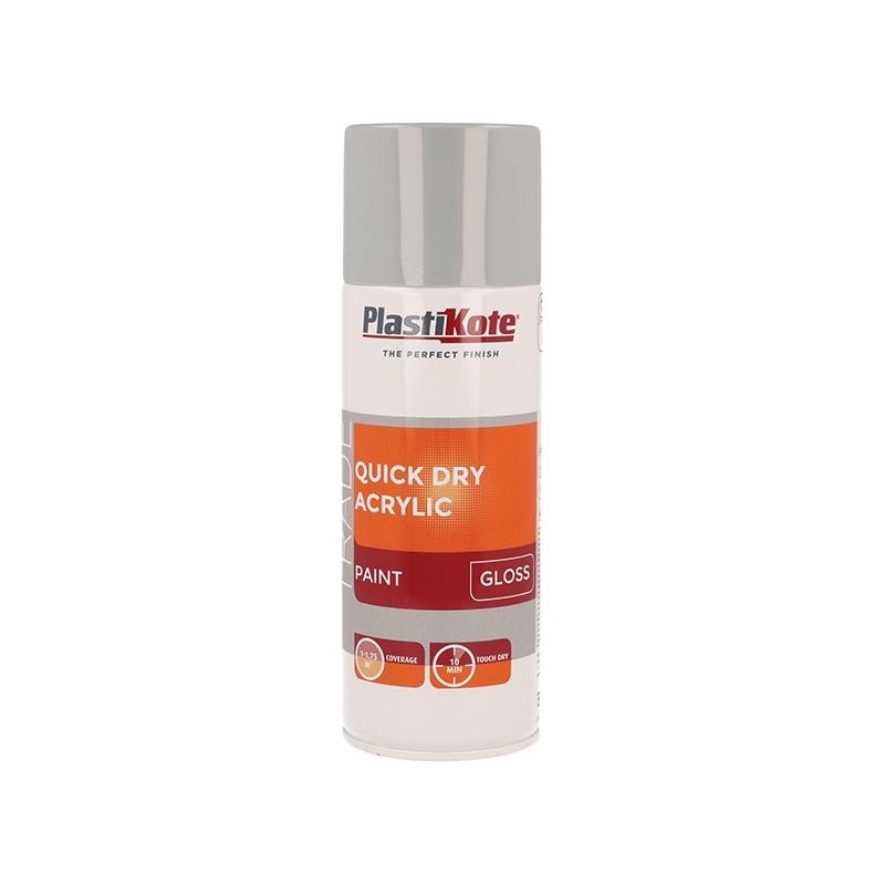 Plastikote Trade Quick Dry Acrylic Spray Paint Gloss Grey 400ml
