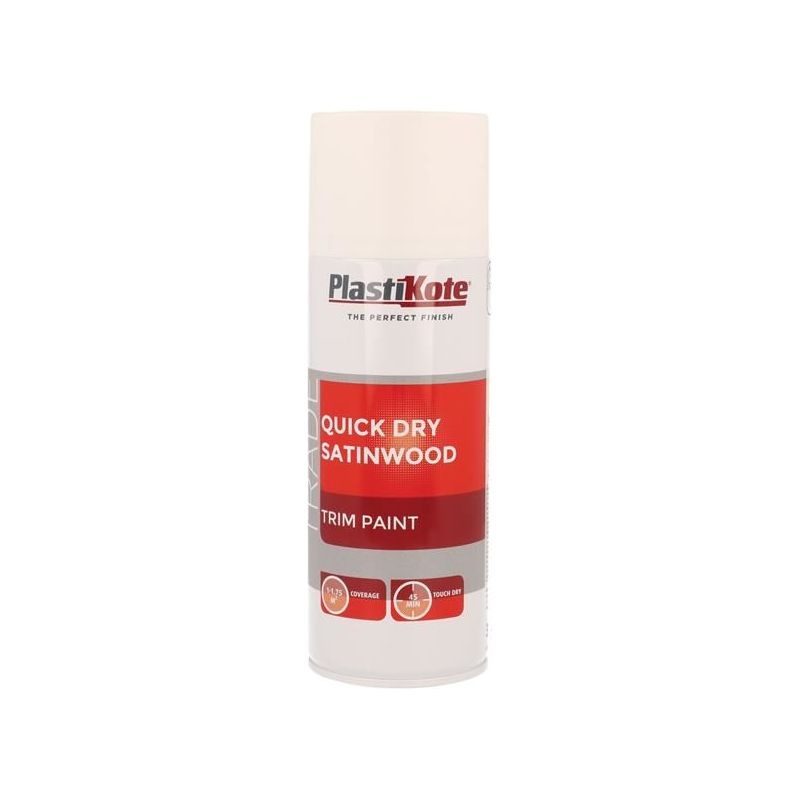 Plastikote Trade Quick Dry Trim Spray Satinwood White 400ml