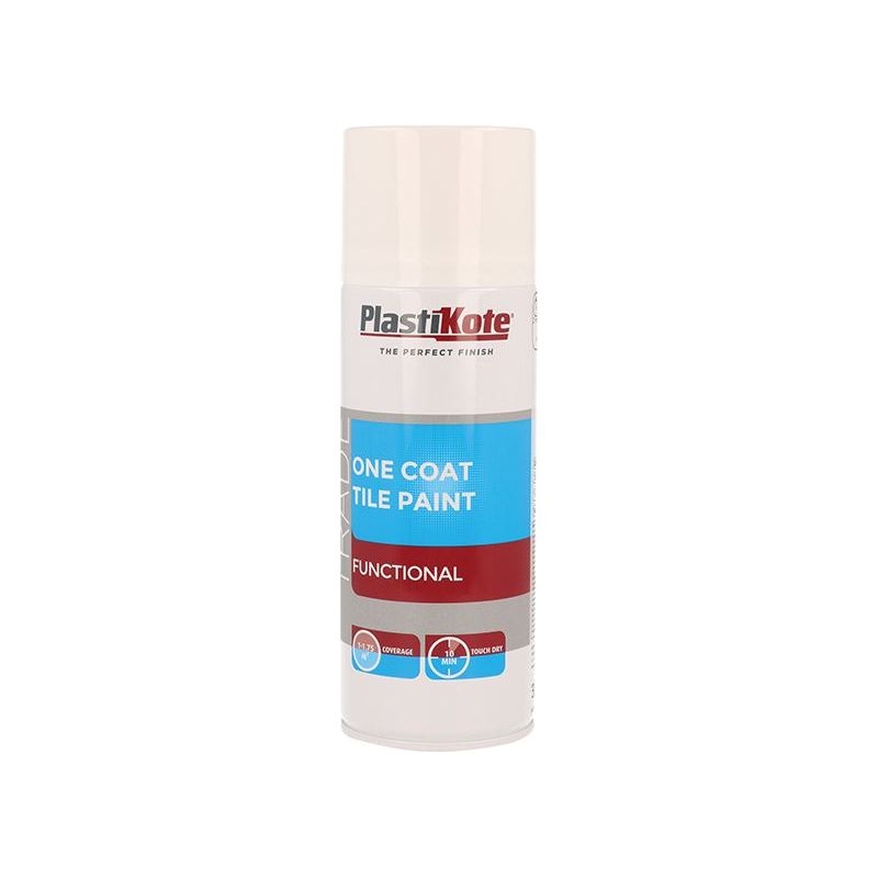 Plastikote Trade One Coat Spray Tile Paint Gloss White 400ml