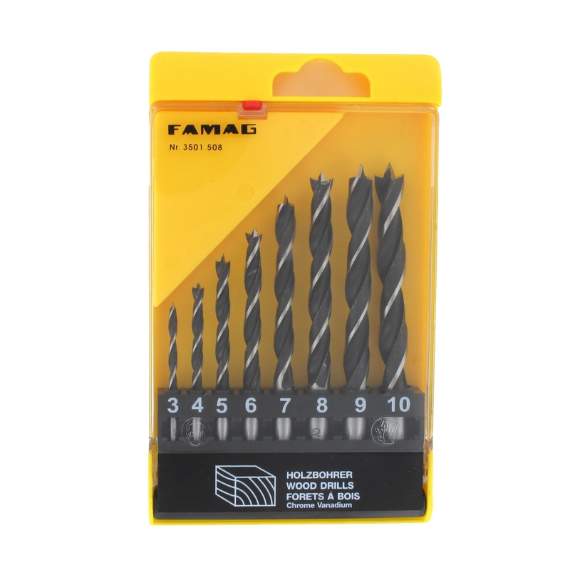 FAMAG Brad point drill BitCV steel, set of 8 pcs3,4,5,6,7,8,9,10mm in plastic box, 3501508