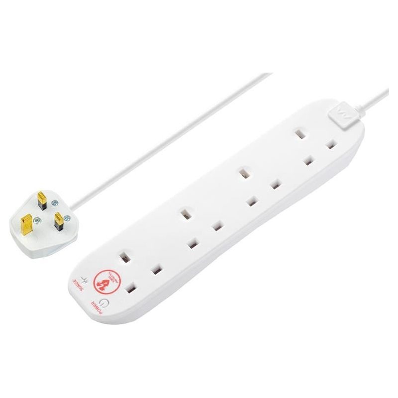 Masterplug Extension Lead 240V 4-Gang 13A White Surge Protected 2m