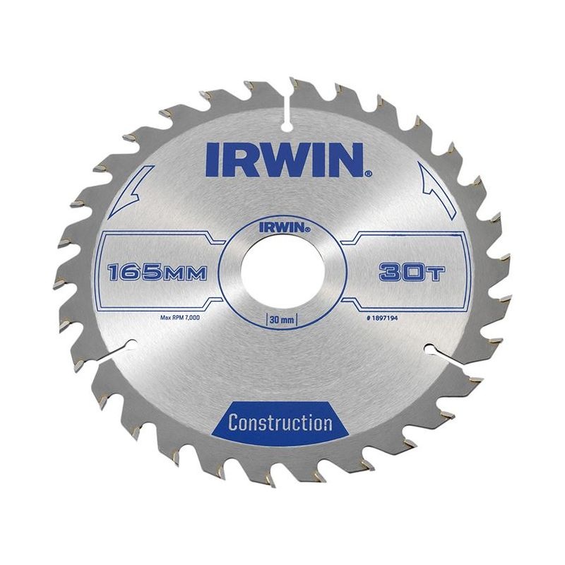 Irwin Construction Circular Saw Blade 165 x 30mm x 30T ATB