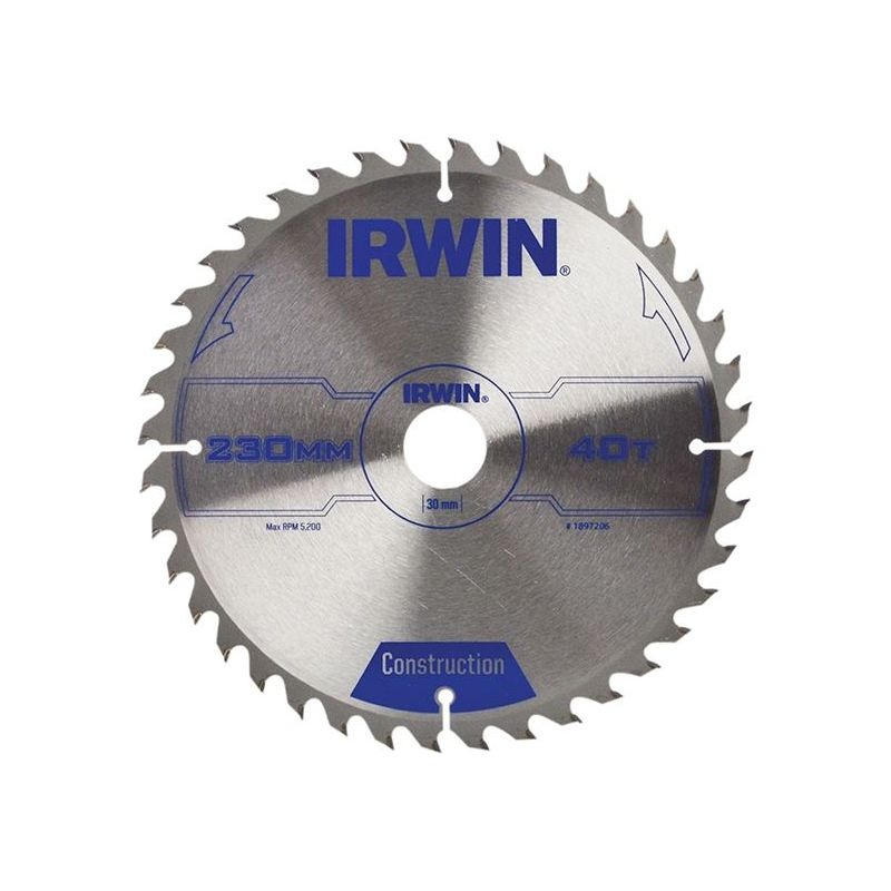Irwin Construction Circular Saw Blade 230 x 30mm x 40T ATB