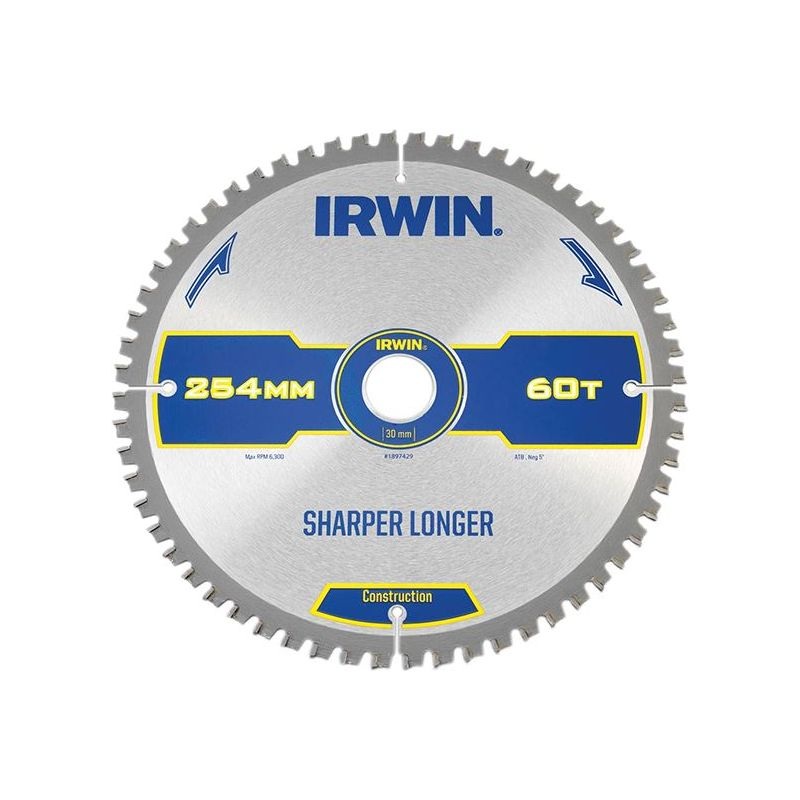 Irwin Construction Mitre Circular Saw Blade 254 x 30mm x 60T ATB/Neg