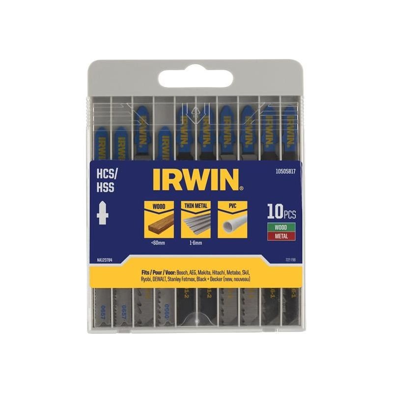 Irwin HCS/HSS T-Shank Jigsaw Blade Set, 10 Piece