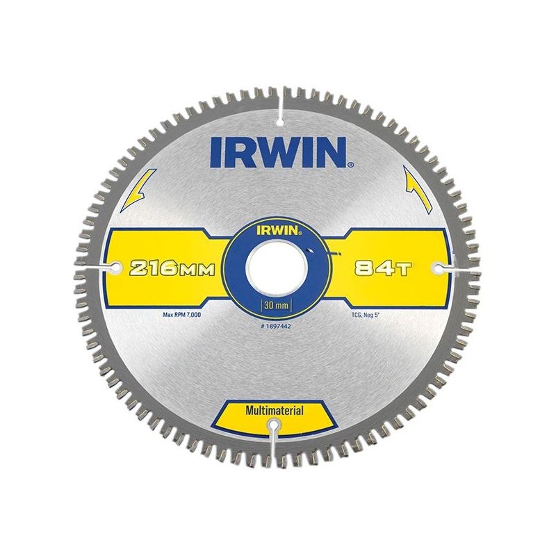 Irwin Multi Material Circular Saw Blade 216 x 30mm x 84T TCG
