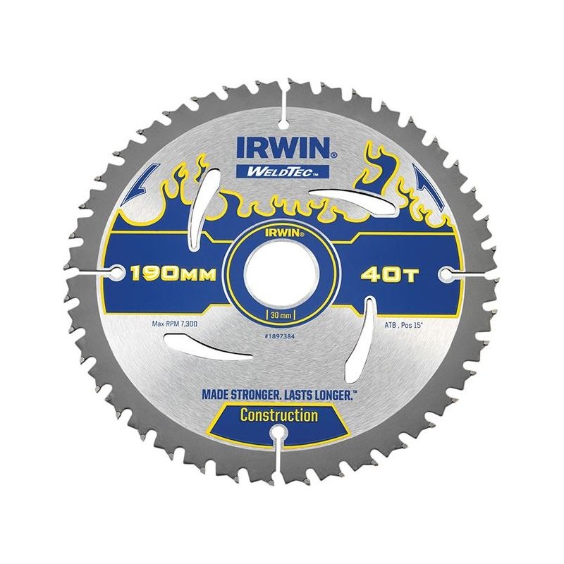 Irwin Weldtec Circular Saw Blade 190 x 30mm x 40T ATB