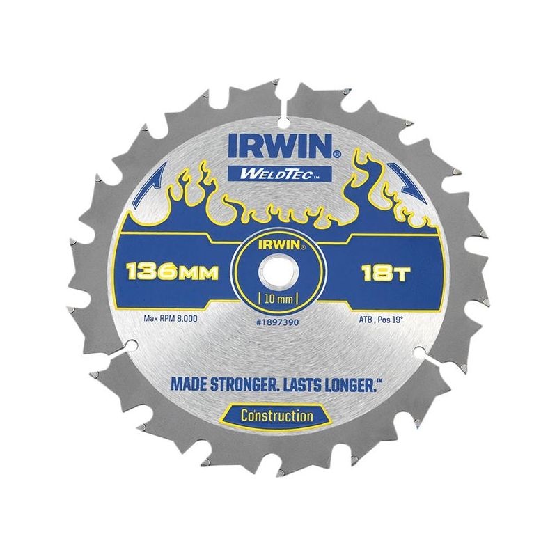 Irwin Weldtec Cordless Circular Saw Blade 136 x 10mm x 18T ATB