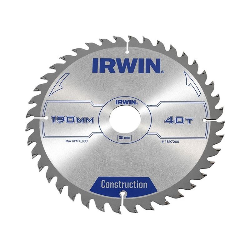 Irwin Construction Circular Saw Blade 190 x 30mm x 40T ATB