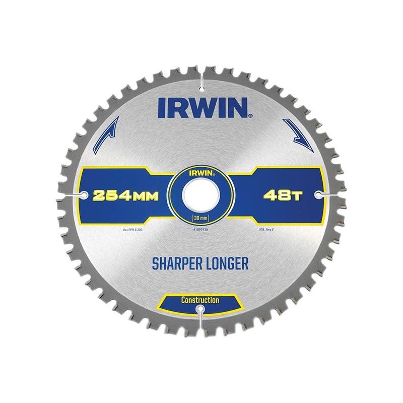 Irwin Construction Mitre Circular Saw Blade 254 x 30mm x 48T ATB/Neg