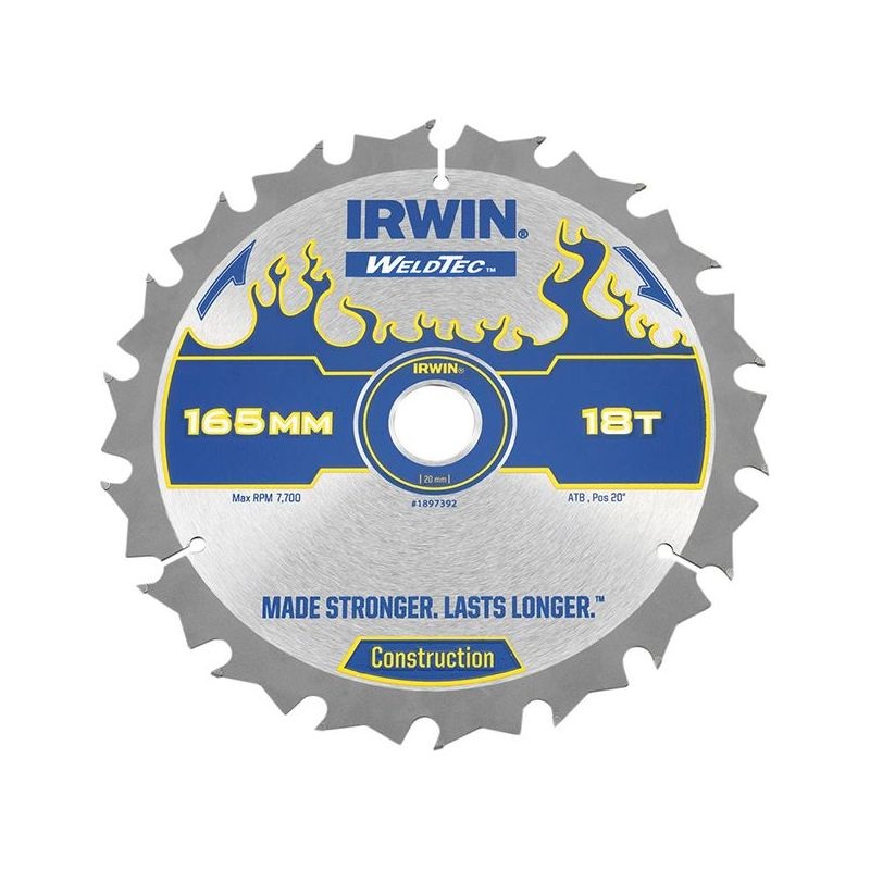 Irwin Weldtec Cordless Circular Saw Blades 165 x 20mm x 18T ATB