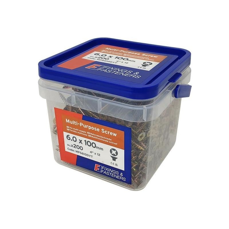 Forgefix Multi-Purpose Pozi Compatible Screw CSK ST ZYP 6.0 x 100mm Tub 200