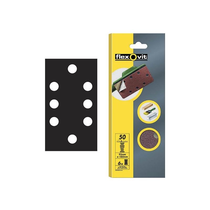 Flexovit 1/3 Sanding Sheets Quick-Release Coarse 50 Grit (Pack 6)