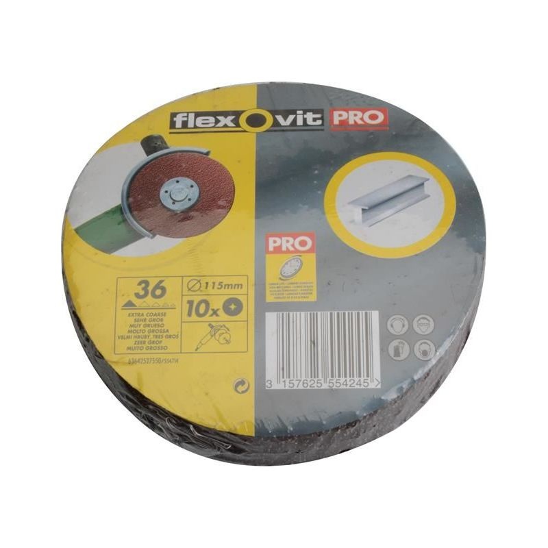 Flexovit Aluminium Oxide Fibre Disc 115mm Extra Coarse 36G (Pack 10)
