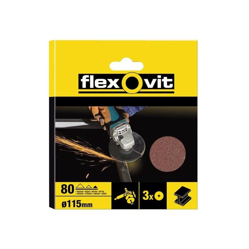 Flexovit Aluminium Oxide Fibre Disc 115mm Medium 50G (Pack 3)