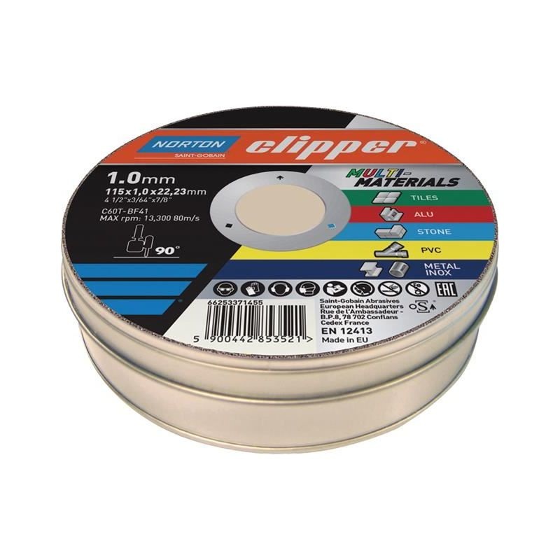 Flexovit Clipper Multi-Materials Cutting Discs 115 x 22.23mm (Tin of 10)