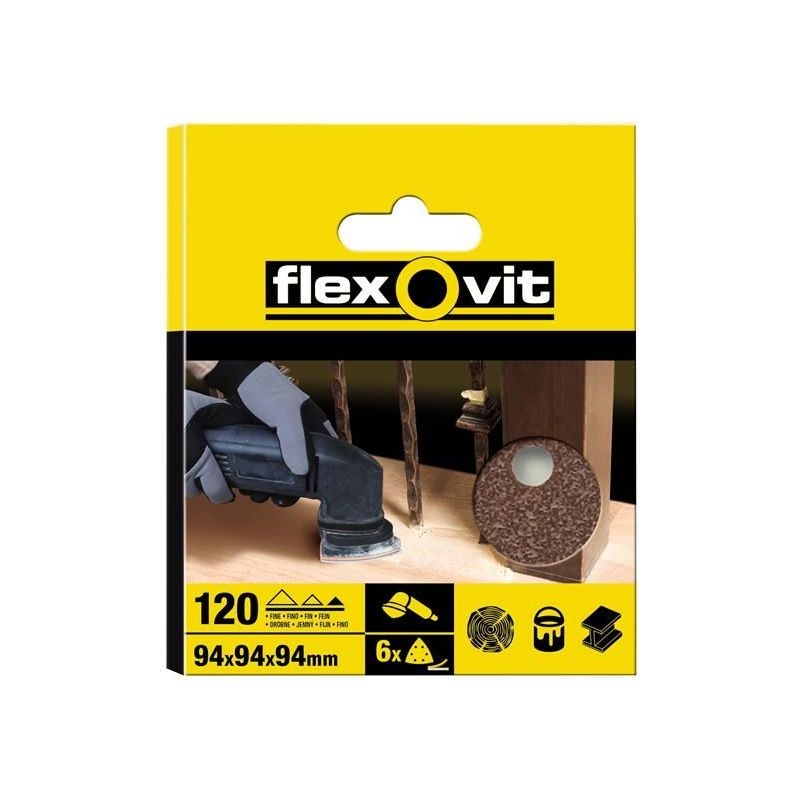 Flexovit Delta Hook & Loop Sanding Sheets 94mm Fine 120G (Pack 6)
