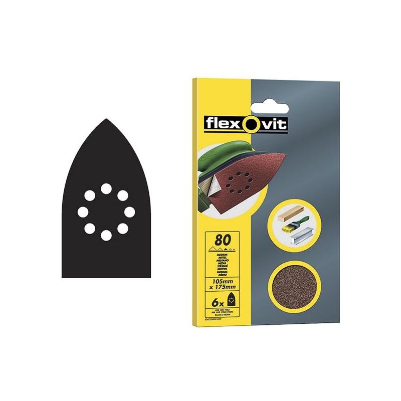 Flexovit Detail Hook & Loop Sanding Sheets 105x175mm Coarse 50G (Pack 6)