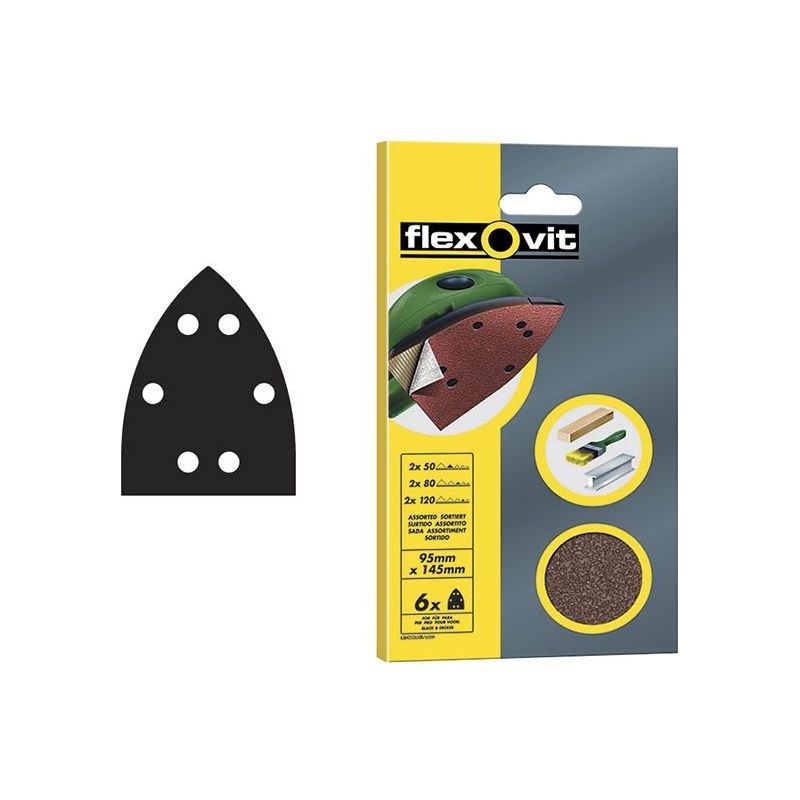Flexovit Detail Hook & Loop Sanding Sheets 95x145mm Coarse 60Grit (Pack 6)