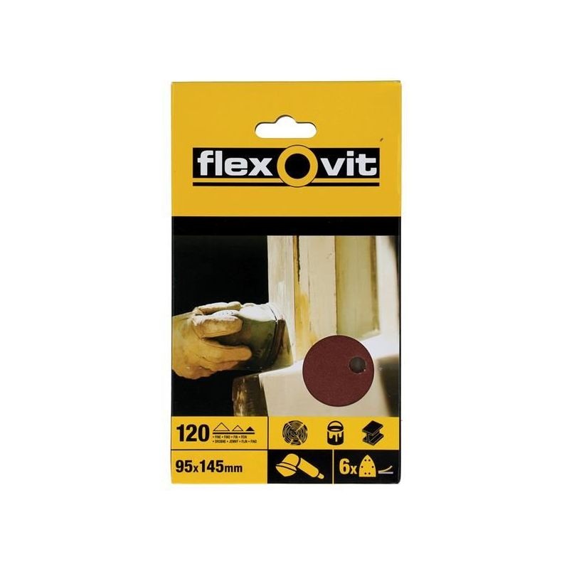 Flexovit Detail Hook & Loop Sanding Sheets 95x145mm Fine 120G (Pack 6)