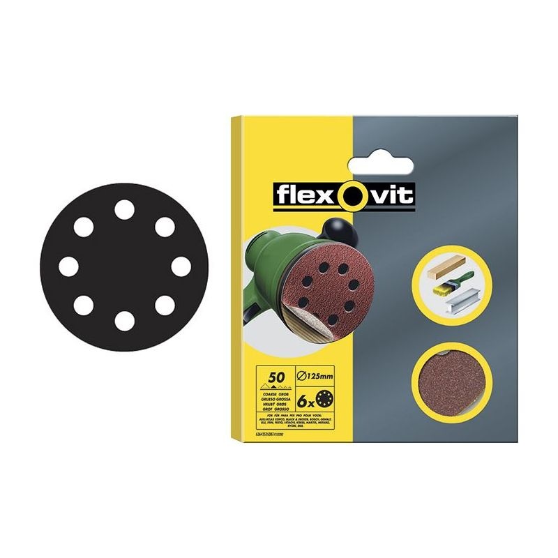 Flexovit Hook & Loop Sanding Disc 115mm Medium 80G (Pack 6)