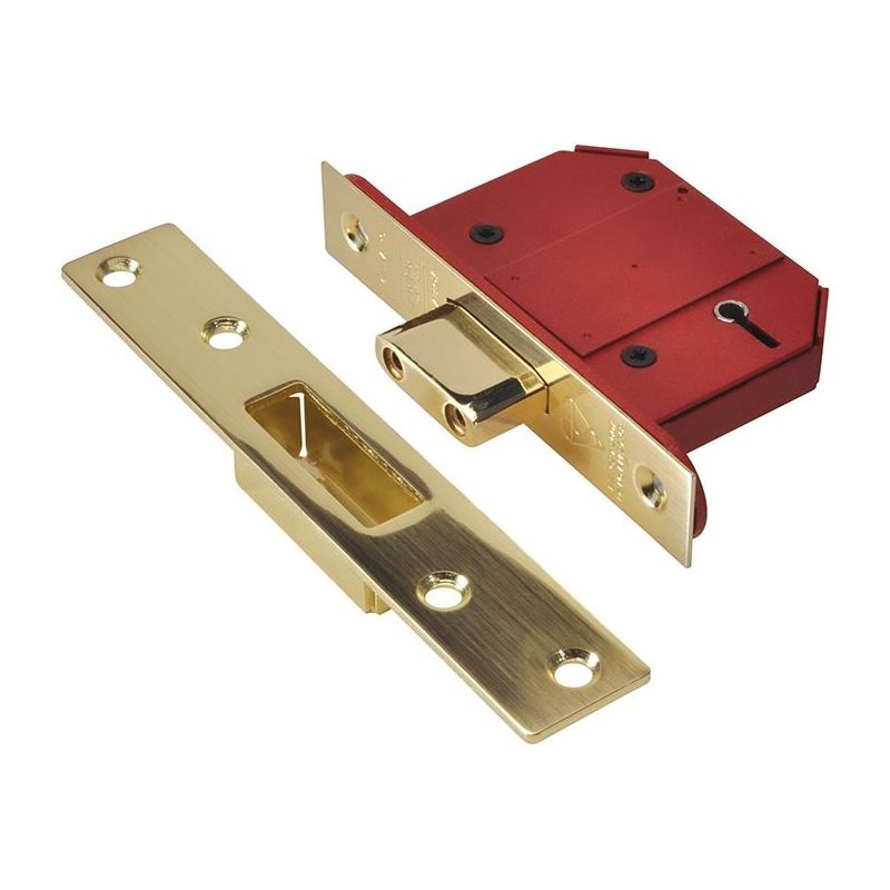 Union StrongBOLT 2100S BS 5 Lever Mortice Deadlock 68mm 2.5in Satin Brass Visi