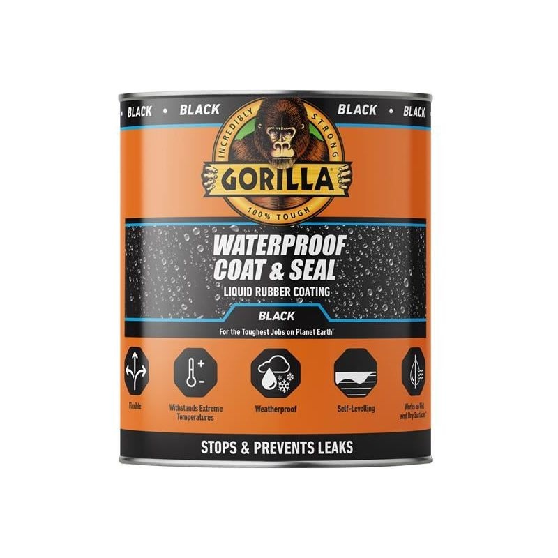 Gorilla Glue Waterproof Coat & Seal Liquid Rubber Coating Black 473ml