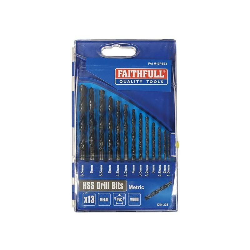 Faithfull HSS Jobber Drill Bit Set, 13 Piece (1.5-6.5mm)