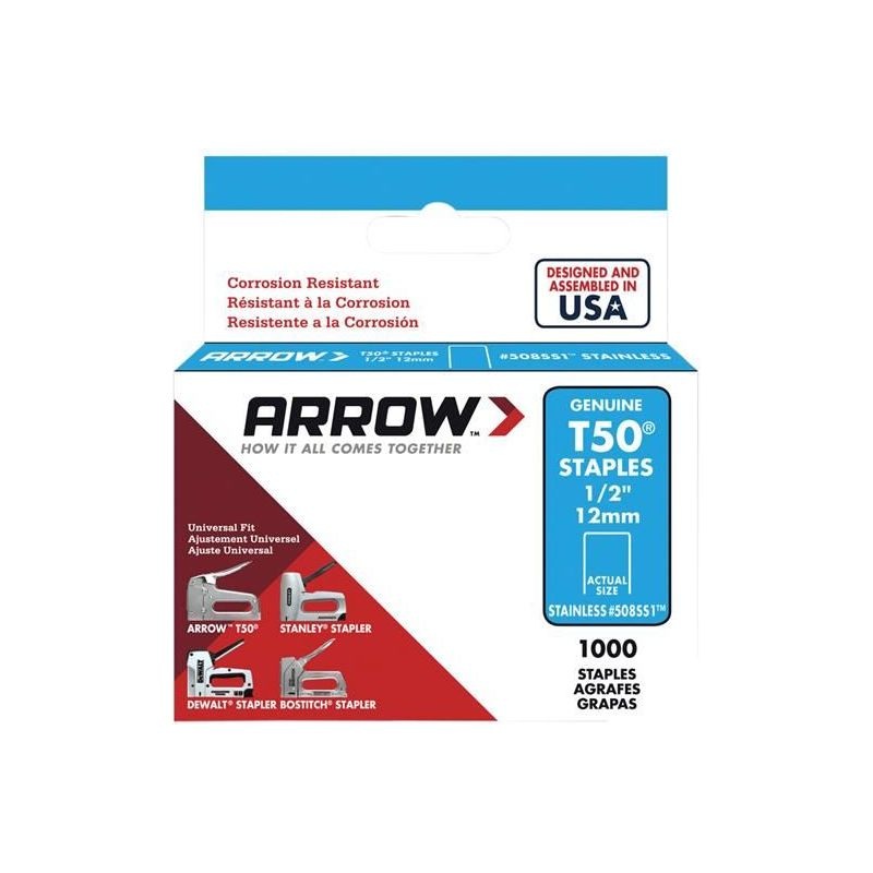 Arrow T50 Staples Stainless Steel 508SS 12mm (1/2in) (Box 1000)