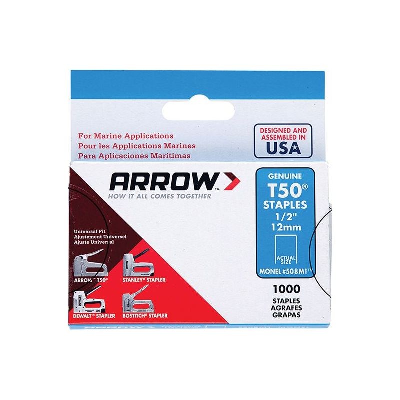 Arrow T50M 508m Monel Staples 12mm (1/2in) (Box 1000)