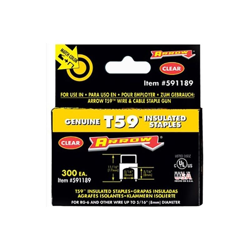 Arrow T59 Insulated Staples Clear 8 x 8mm (Box 300)