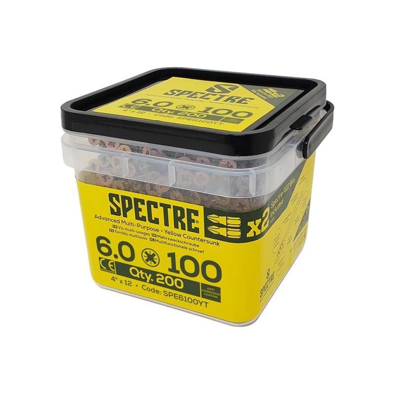 Forgefix Spectre PZ Compatible Wood Screw CSK ZYP 6.0 x 100mm Tub 200