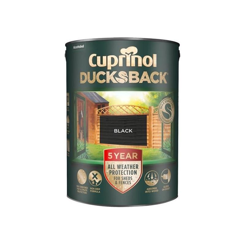 Cuprinol Ducksback 5 Year Waterproof for Sheds & Fences Black 5 litre