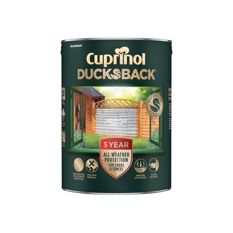 Cuprinol Ducksback 5 Year Waterproof for Sheds & Fences Herring Grey 5 litre